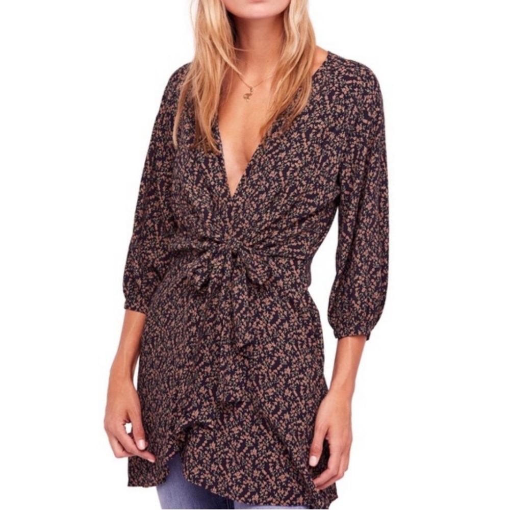 Free People dress Black & Orange Floral fall tunic top dress